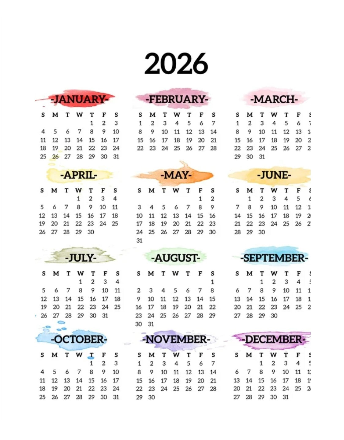 2026 Calendar